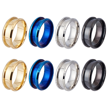8Pcs 4 Colors 316L Titanium Steel Grooved Finger Ring Settings, Ring Core Blank, for Inlay Ring Jewelry Making, Mixed Color, Grooved: 4.5mm, US Size 7 1/4(17.5mm), 8mm, 2pcs/color