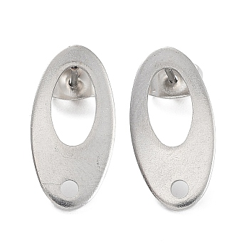 304 Stainless Steel Hollow Stud Earring Finding, Oval, Stainless Steel Color, 18.5x9.5mm, Hole: 1.8mm
