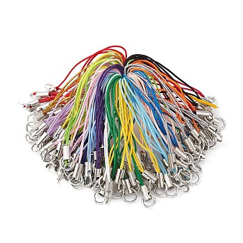 Polyester Rope Mobile Straps, with Iron Rings and Zinc Alloy Cord Ends, Mixed Color, 4.5cm, Ring: 7mm, Ends: 7mm