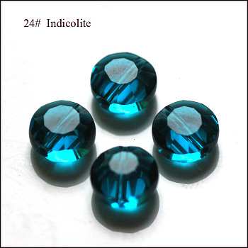 Imitation Austrian Crystal Beads, Grade AAA, Faceted, Flat Round, Dark Cyan, 8x4mm, Hole: 0.9~1mm