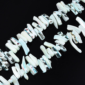 Natural Trochid Shell/Trochus Shell Beads Strands, Dyed, Nugget Stick, Light Cyan, 14.5~40x4.5~14.5x2.5~6.5mm, Hole: 1mm, about 74~81pcs/strand, 15.35 inch~16.14 inch(39cm~41cm)