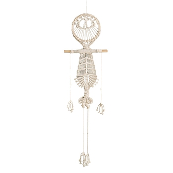 Skull Cotton Macrame Woven Wall Hanging, with Plastic Non-Trace Wall Hooks, for Nursery and Home Decoration, White, 1050x300mm