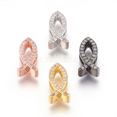 Mixed Color Clear Fish Brass+Cubic Zirconia Slide Charms