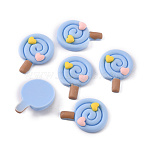Opaque Resin Cabochons, Imitation Food, Lollipop with Heart, Light Sky Blue, 30x22x7mm(RESI-WH0035-02E)