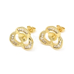 Brass Micro Pave Cubic Zirconia Stud Earring Finding, Flower, for Half Drilled Beads, Long-Lasting Plated, Lead Free & Cadmium Free, Golden, 14.5x15.5mm, Pin: 0.9mm and 1mm(CU-CBAA5EE-01G)