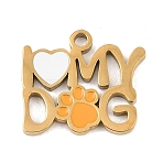 304 Stainless Steel Pendants, with Enamel, Golden, Word, 20.5x17.5x3mm, Hole: 1.8mm(STAS-H249-11B-G)