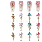24pcs 4 colors Alloy Rhinestones Cabochons, Nail Art Decoration Accessories, Light Gold, Magic Scepter, Mixed Color, 15x7x4mm, 6pcs/color(MRMJ-CP0001-09)