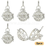 5Pcs Eco-Friendly Hollow Brass Round Cage Pendants, Cadmium Free & Lead Free & Nickel Free, Platinum, 26x25.8x21mm, Hole: 9x4mm, inner: 20mm(KK-YW0003-53)