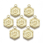Alloy Pendants, Cadmium Free & Nickel Free & Lead Free, Hexagon with Letter, Real 18K Gold Plated, Letter.G, 17.5x13x2mm, Hole: 2mm(PALLOY-N157-003G-NR)
