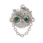 Brass Micro Pave Cubic Zirconia Pendants, Cadmium Free & Lead Free, with Jump Ring, Owl, Platinum, 20x15.5x10.5mm, Hole: 3mm(KK-A228-01P)