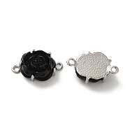 Alloy Connector Charms, Rose Links with Resin, Platinum, Lead Free & Cadmium Free, Black, 13.5x16x7.5mm, Hole: 1.6mm(PALLOY-K001-064P-04)