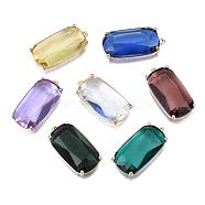 Faceted Glass Pendants, with Golden Tone Brass Open Back Settings, Rectangle, Mixed Color, 28.5x14x6.5mm, Hole: 1.4mm(GLAA-T010-005B-01)