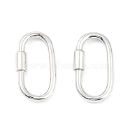 Rhodium Plated 925 Sterling Silver Locking Carabiner Clasps, Oval, Silver, 13.5x7x1.15mm(STER-K173-20S-01)