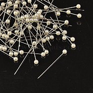 Ball Head Pins, Corsage Pins/Dress-making Pins, Iron Needles, White, 37mm, Pin: 1mm, Ball: 4mm, about 600pcs/boxes(NEED-D002-1)