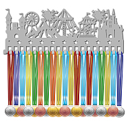 Fashion Iron Medal Hanger Holder Display Wall Rack, 20 Hooks, with Screws, Amusement Park, 150x400mm(ODIS-WH0037-117)