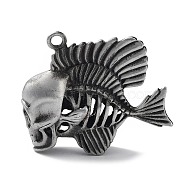 Tibetan Style Alloy Pendant, Frosted, Fish with Skull Charm, Antique Silver, 40x44x13mm, Hole: 3mm(PALLOY-H133-37AS)