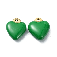 Ion Plating(IP) Real 18K Gold Plated 304 Stainless Steel Pendants, with Enamel, Heart Charms, Green, 12x10.5x5mm, Hole: 1.2mm(STAS-L024-019G-06)