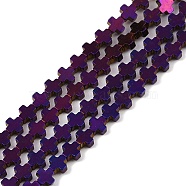 Electroplated Synthetic Non-magnetic Hematite Beads Strands, Cross, Purple Plated, 3x3x1.5mm, Hole: 0.5mm, about 132pcs/strand, 15.75''(40cm)(G-J211-A08-01)