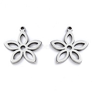 304 Stainless Steel Pendants, Laser Cut, Flower, Stainless Steel Color, 16x15x1mm, Hole: 1.2mm(STAS-N092-99)