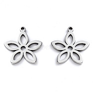 Tarnish Resistant 304 Stainless Steel Pendants, Laser Cut, Flower, Stainless Steel Color, 16x15x1mm, Hole: 1.2mm(STAS-N092-99)