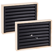 Wood Ring Display Boards, Covered by PU Leather, Rectangle, Black, 24.1x18x3.1cm(RDIS-WH0009-008B)