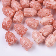 Synthetic Coral Beads, Dyed, Two Tone, Buddha, Light Coral, 15x11~12x11.5mm, Hole: 1.5mm(CORA-R017-09)