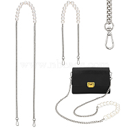 WADORN 2Pcs 2 Style Plastic Imitation Pearl Beaded Bag Straps, with Iron Curb Chains & Alloy Swivel Clasps, for Purse Handle Replacement, Platinum, 61.2~121cm, 1pc/style(DIY-WR0002-72P)