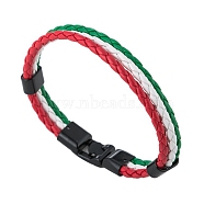PU Leather Triple Layer Multi-strand Bracelets, with Alloy Clasp, Green, 8-1/8 inch(20.5cm)(PW-WG47313-11)