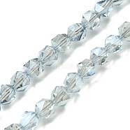 Electroplate Glass Beads Strands, Faceted, Round, Light Steel Blue, 5.5x5x6mm, Hole: 1mm, about 101pcs/strand, 22.05''(56cm)(EGLA-K061-07A-PL02)