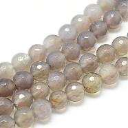 Natural Grey Agate Bead Strands, Faceted, Round, 6mm, Hole: 1mm, about 63~65pcs/strand, 14.8~15 inch(G-R346-6mm-27)