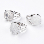 Adjustable Natural Quartz Crystal Finger Rings, with Brass Findings, US Size 7 1/4(17.5mm)(RJEW-F075-01G)