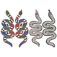 4pcs 4 styles Snake Hotfix Rhinestone Applqiues, Sew on Felt Patches, Mixed Color, 112~120x38.5~42x4~5mm, 1pc/style(PATC-HY0001-47)