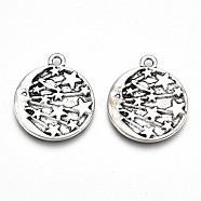 Tibetan Style Alloy Pendants, Lead Free & Cadmium Free, Flat Round with Moon & Star, Antique Silver, 22.5x19x2mm, Hole: 1.8mm(X-TIBE-S323-018AS-RS)