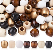 210Pcs 7 Style Unfinished Natural Wood Beads, undyed, Barrel, Mixed Color, 17x16mm, Hole: 8mm(WOOD-CD0001-20)