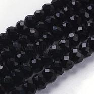 Imitation Crystal Glass Beads, Rondelle, Jet, Faceted, Size: about 4.5mm in diameter, 3.5mm thick, hole: 1mm, about 123~127pcs/strand, 17~17.5 inch(43~44cm)(GLAA-D030-14)