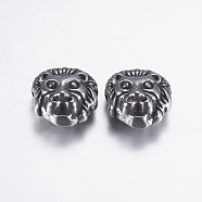 316 Surgical Stainless Steel Beads, Lion Head, Antique Silver, 12x10.5x6mm, Hole: 2mm(STAS-P183-17AS)