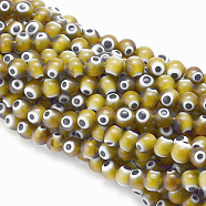 Handmade Evil Eye Lampwork Round Bead Strands, Olive, 8mm, Hole: 1mm, about 49pcs/strand, 14.17 inch(X-LAMP-L055-8mm-02)