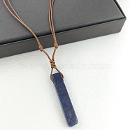 Natural Lapis Lazuli Rectangle Pendant Necklaces, Camel Color Imitation Leather Cord Necklaces for Women, 19.69~23.62  inch(50~60cm)(FS-WGC5719-05)