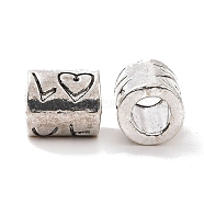 Tibetan Style Alloy European Beads, Large Hole Beads, Column with Word Love, Antique Silver, 9x8mm, Hole: 4.3mm, about 591pcs/1000g(FIND-H038-13AS)