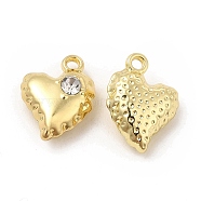 Alloy Pendants, with Rhinestone, Heart Charm, Golden, 14x10x5mm, Hole: 1.2mm(FIND-B016-01G)