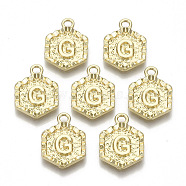 Alloy Pendants, Cadmium Free & Nickel Free & Lead Free, Hexagon with Letter, Real 18K Gold Plated, Letter.G, 17.5x13x2mm, Hole: 2mm(PALLOY-N157-003G-NR)