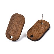 Walnut Wood Stud Earring Findings, with Hole and 304 Stainless Steel Pin, Oval, Saddle Brown, 20x11mm, Hole: 1.8mm, Pin: 0.7mm(MAK-N032-047)