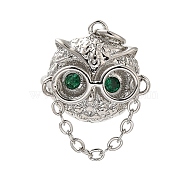 Brass Micro Pave Cubic Zirconia Pendants, with Jump Ring, Owl, Platinum, 20x15.5x10.5mm, Hole: 3mm(KK-A228-01P)