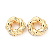Brass Micro Pave Cubic Zirconia Spacer Beads, Twist Ring, Real 18K Gold Plated, 7.5x2.5mm, Hole: 3mm(KK-F855-05G)
