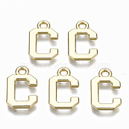 Alloy Charms, Cadmium Free & Nickel Free & Lead Free, Alphabet, Real 16K Gold Plated, Letter.C, 14x9x1mm, Hole: 1.6mm(PALLOY-Q441-025C-NR)