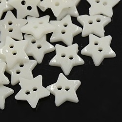 Acrylic Buttons, 2-Hole, Dyed, Star, White, 12x2mm, Hole: 1mm(BUTT-E053-01)