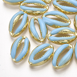Alloy Enamel Beads, Cowrie Shell Shape, Light Gold, Sky Blue, 16.5x10x4.5mm, Hole: 1.2mm(PALLOY-T065-25B)