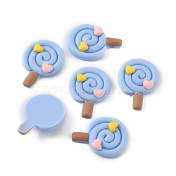 Opaque Resin Cabochons, Imitation Food, Lollipop with Heart, Light Sky Blue, 30x22x7mm(RESI-WH0035-02E)