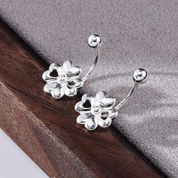 S999 Fine Silver Stud Earrings, Clover, Silver, 14.5x8mm(EJEW-F356-01S)