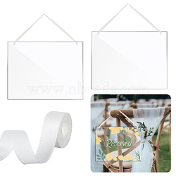 Rectangle Acrylic Blank Sign Pendant Decorations, with Single Face Polyester Satin Ribbons, Mixed Color, Sign: 220x280x2mm, Hole: 5mm, 2pcs, Ribbons: 10mm, 1 yard(DIY-GA0006-38)